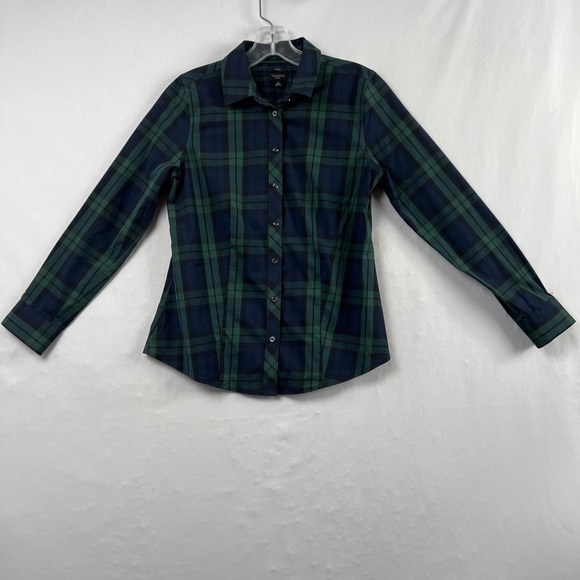 Talbots Tops - Talbots Non Iron Button Up Blouse Women 4p Petite Blackwatch Tartan Plaid Preppy